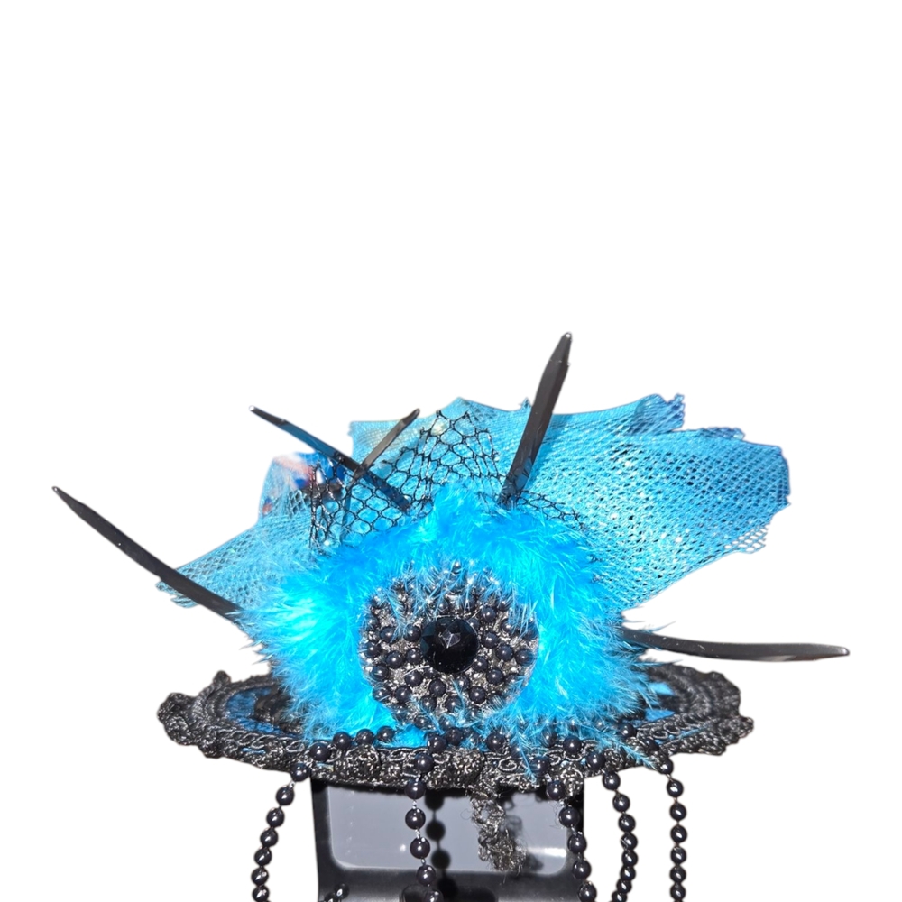 Elegant Blue Fascinator with Black Accents